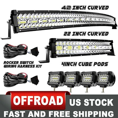 #ad 42inch Curved 22in LED Light Bar 900W 4quot; Pods for Ford Jeep Offroad SUV Truck