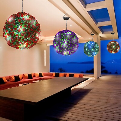 #ad Solar Topiary Lights 20 LED Hanging Artificial Flower Ball Light Garden Decor