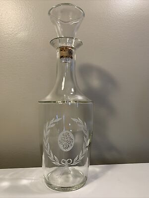 #ad #ad Vintage Clear Glass Liquor Decanter Bottle Roses D 126 w Federal Warning
