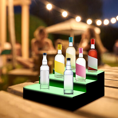 #ad 40CM 3 Step Tier LED Lighted Back Bar Glowing Liquor Bottle Display Shelf Black
