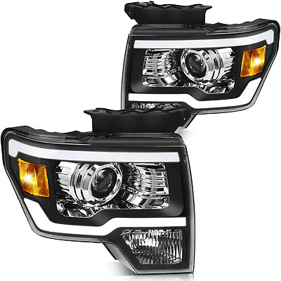 #ad Headlight Black For Ford F150 2009 2014 Front Projector Pair Replacement