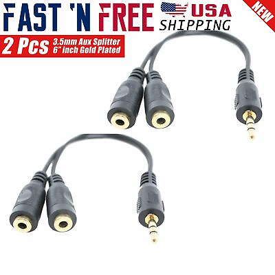 #ad 2 Pcs 6quot; 1 Male to 2 Female Gold Plated 3.5mm Audio Y Splitter Headphone Cable