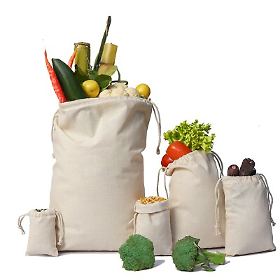 #ad Biglotbags Premium 100% Cotton Double Drawstring Storage Muslin Reusable Bags