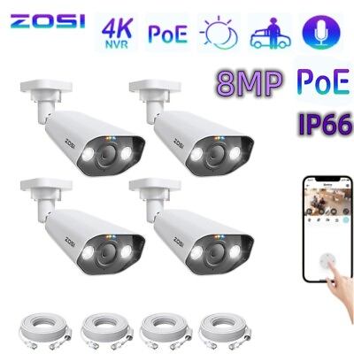 #ad ZOSI 4 Pack 8MP PoE Security IP Camera AI Human Car Detect Camera Add on IP66