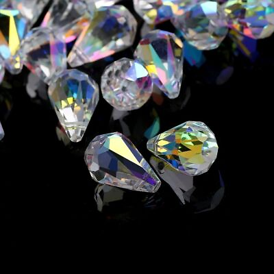 #ad AB Color Teardrop Crystal Lampwork Glass Beads Faceted Bead Charm Jewelry Making