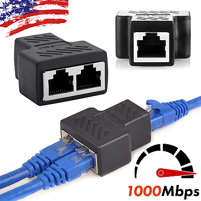 #ad RJ45 Splitter Adapter 1 to 2 Ways Dual Female Port CAT6 5 7 LAN Ethernet Cable