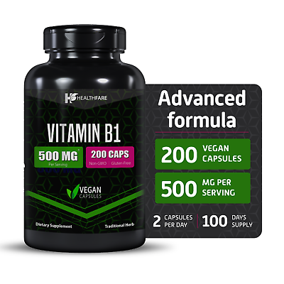 #ad Healthfare Vitamin B1 500mg 200 Vegan Capsule Thiamine Supplement Overall Health