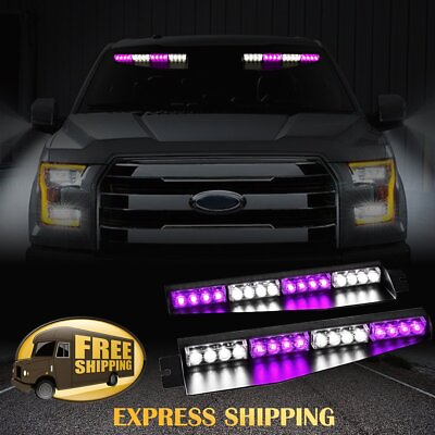#ad 34quot; 32 LED Purple White Car Emergency Warning Visor Split Deck Strobe Light Bar