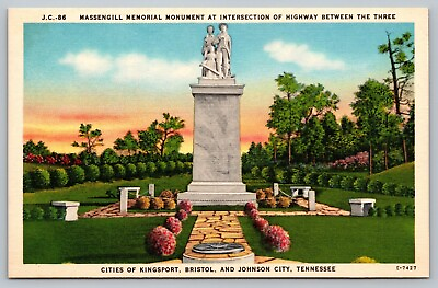 #ad Postcard Massengill Memorial Monument Kingsport Bristol Johnson City Tennessee