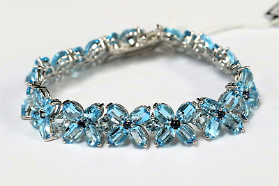 #ad Blue Topaz Sapphire Silver Bracelet