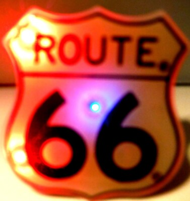 #ad US ROUTE 66quot;America`s Highway Shield 4 Flashing LAPEL Pins HatShirtJacket 