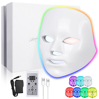 #ad 7 Colors LED Light Face Mask LED Photo Therapy Skin Care Facial Rejuvenation US