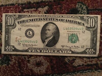 #ad 1950 10 Dollar Bill Series D US Federal Reserve Note CU Shipped In Sleeve