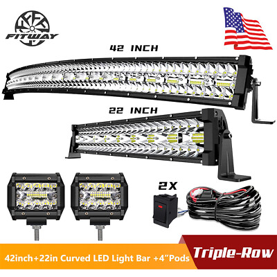 #ad 42inch LED Tri Row Light Bar Combo 22quot; 4quot; Pods SUV 4WD UTE For Jeep Ford SUV