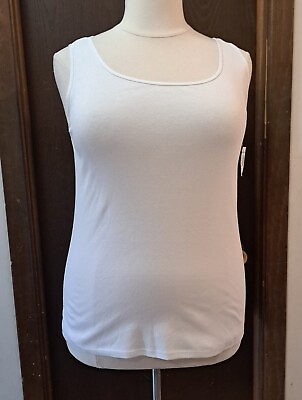 #ad Dressbarn Tank Top Size 2X White New with Tag Scoop Neck Sleeveless 100% Cotton