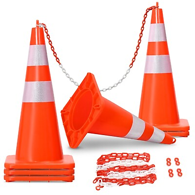 #ad #ad 6pcs 28#x27;#x27; PVC Traffic Safety Cones Fluorescent Reflective w Chain Parking Road
