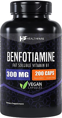 #ad Benfotiamine 300mg 200 Veg Capsules Fat Soluble Thiamine Vitamin B1 HealthFare