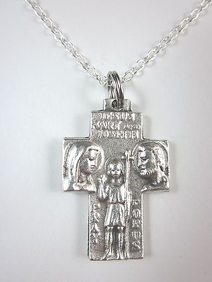 #ad Ladies JMJ Holy Family St Christopher Medal Cross Pendant Necklace 20quot; Chain