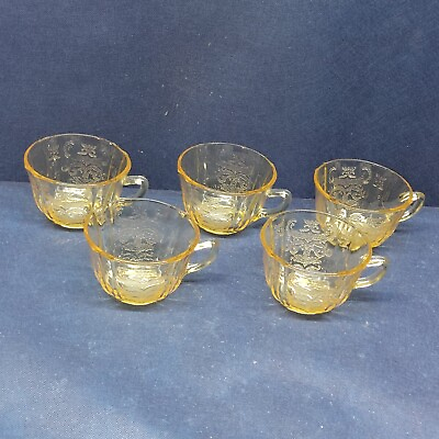 #ad Vintage Federal Amber Depression Glass Set 5 Cups EUC