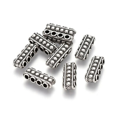 #ad 50 pcs Nickel Free Silver Plated Tibetan Alloy Bead 4 Hole Spacer Bars 19x7x5mm