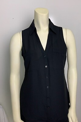 #ad Express Sleeveless V Neck Button UP Shirt Black New With Tags