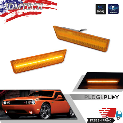 #ad Amber Lens LED Front Bumper Side Marker Lights For Dodge Challenger 2008 2014