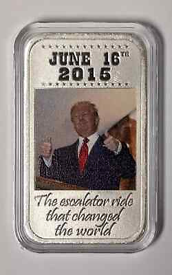 #ad Donald Trump 1 oz .999 Silver Bar Escalator Colorized In Capsule