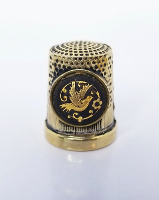 #ad Vintage Brass Thimble with Dove Embellished Collectible