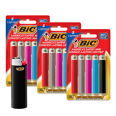 #ad BIC Classic Maxi Pocket Lighter 15 Count Assorted Colors 3 Packs of 5 Safe