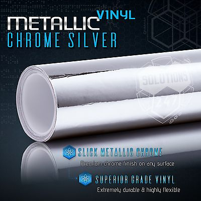 #ad Silver Chrome Mirror Vinyl Wrap Film Roll Sheet Air Bubble Free 12quot; x 60quot; In