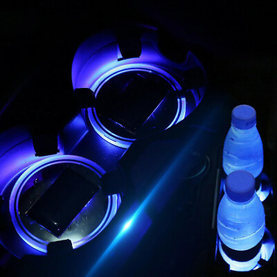 #ad 2pcs LED Solar Cup Pad Car Light Cover Interior Decoration Car Light Accessories
