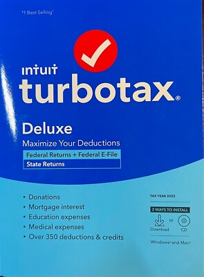#ad Brand New 2022 TurboTax Deluxe CD Federal and State MAC or PC.