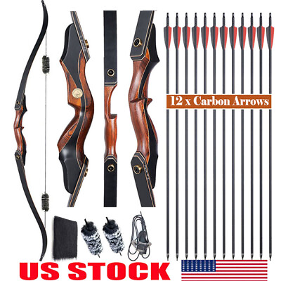 #ad Archery 60quot; Takedown Recurve Bow 30 50lb Arrows Adult RH Hunting Target Arrows
