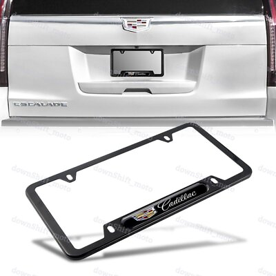#ad 1PCS For CADILLAC Black Metal Stainless Steel License Plate Frame NEW