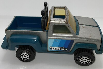 #ad 1979 Vintage Tonka Pickup Truck with Lightbar Blue Pressed steel