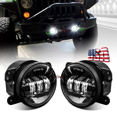 Pair 4Inch LED Fog Lights Front Bumper Driving Lamps for Jeep Wrangler JK JL JT