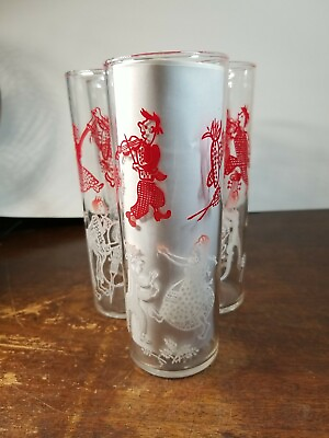 #ad 7 1950#x27;s Federal Red White Drinking Glasses Tumblers Dancing To The Music