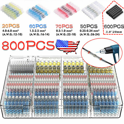 #ad #ad 800pcs Waterproof Solder Seal Sleeve Heat Shrink Butt Wire Connectors Terminals