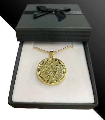 #ad 1949 75th Birthday Gift Pre Decimal Brass Threepence 3D Coin Pendant