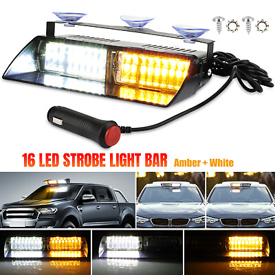 #ad Amber White 16 LED Windshield Dash Strobe Light Bar Car Truck Warning Flash Lamp
