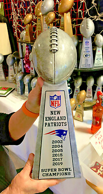 #ad 15quot; NEW ENGLAND PATRIOTS LOMBARDI STYLE SUPER BOWL TROPHY SILVER TONE HVY RESIN