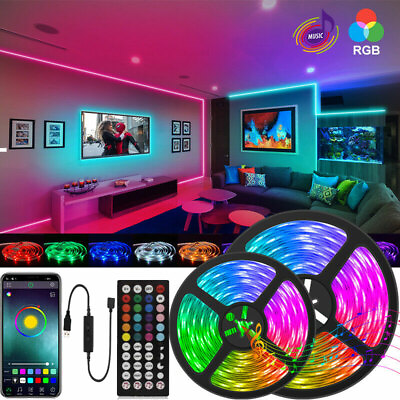 50ft Smart LED Strip Light 5050 RGB Music Sync Bluetooth for Room Color Changing