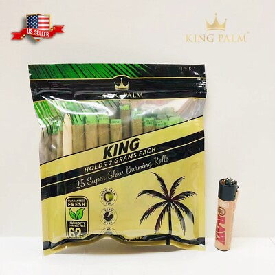#ad 25X KING PALM WRAPS KING SIZE 100% LEAF ROLLS amp; FREE CLIPPER RAW LIGHTER US