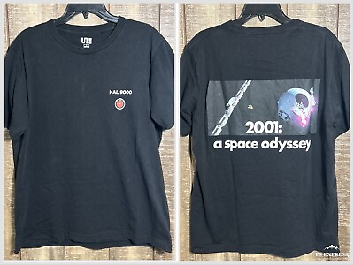 #ad RARE 2001 A Space Odyssey Hal 9000 Black UNIQLO T shirt Adult Medium Large NWOT