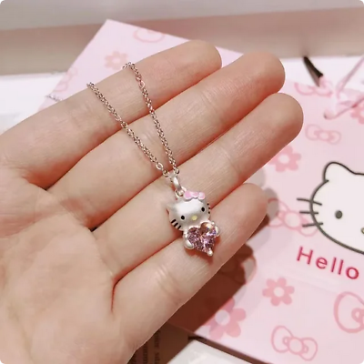 #ad #ad Hello Kitty Silver Necklace with Pink Heart Gem Stone New