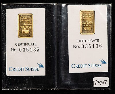 #ad Lot of 2 Credit Suisse 2 Gram Gold Bars 1985 NTB SOL Liberty Mini Gram G3457