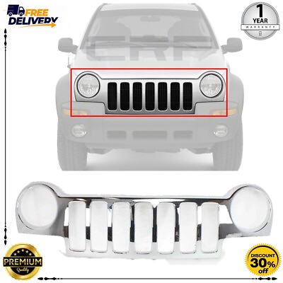 #ad Grille Shell For 2002 2004 Jeep Liberty Chrome Plastic