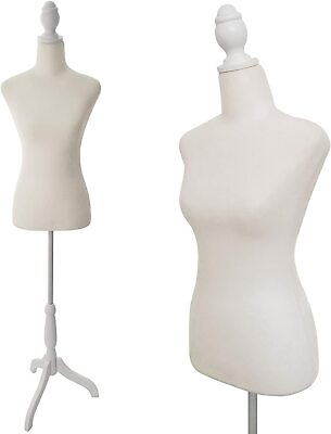 #ad Female Mannequin Torso Dress Form w Adjustable Tripod Stand Base Style Beige