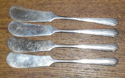 #ad 4 National Silver Co. Silverplate Flatware Flat Butter Spreader Knives NTS16