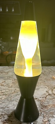 #ad Lava Lite Midnight Series Lamp Yellow Wax Clear Liquid Black Base ‘90s VINTAGE